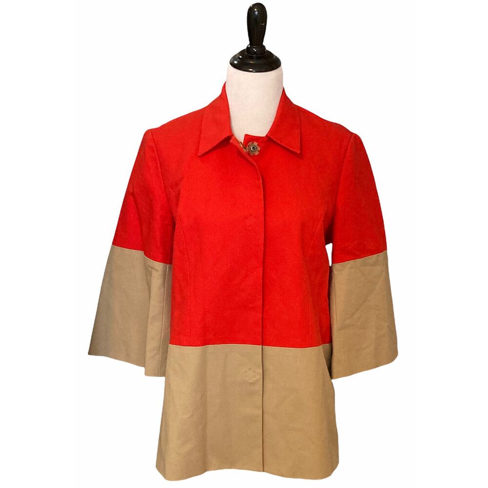 Red and Tan Colorblock Women’s Coat